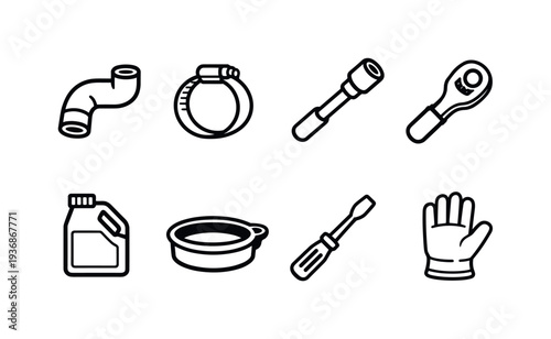 Collection of automotive and mechanical repair tools and supplies icons