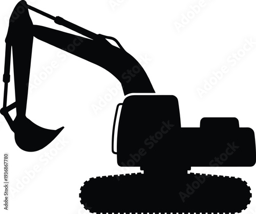 Industrial heavy excavator silhouette for construction site earthmoving and civil engineering projects featuring powerful digging machinery for land development and infrastructure building work