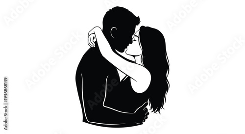 Silhouetted couple embracing in a tender moment seemingly sharing a passionate kiss high quality professional detailed