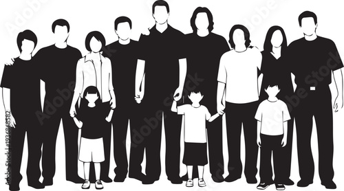 Family silhouette group portrait diverse generations vector illustration