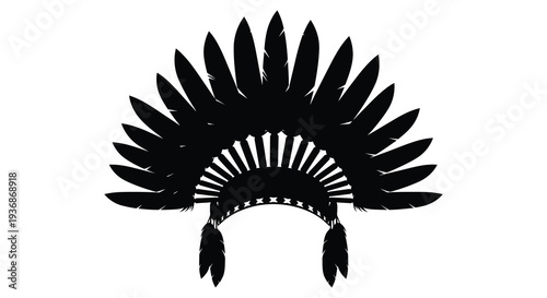 A striking black silhouette of a traditional native american war bonnet headdress high quality professional detailed