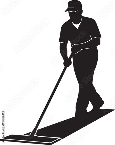 Janitor silhouette cleaning floor with mop vector illustration graphic