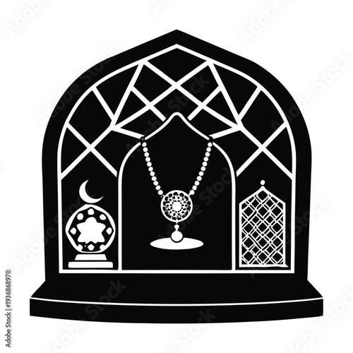 Vector illustration of a jewelry display in an Islamic arch