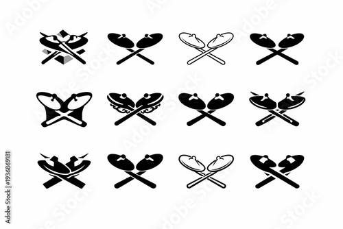 Drum kit. Icon set. Set Logo of Drum kit: cymbals crossed. harmonious logo variations of the same emblematic concept, each with different artistic
