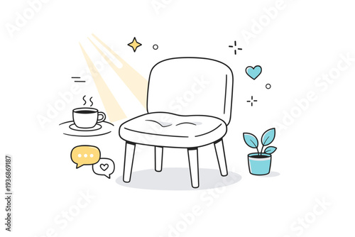 Warm chair left behind. A cushion or fabric seat showing gentle indentations, light still filtering onto the surface. Suggestion of recent conversation or