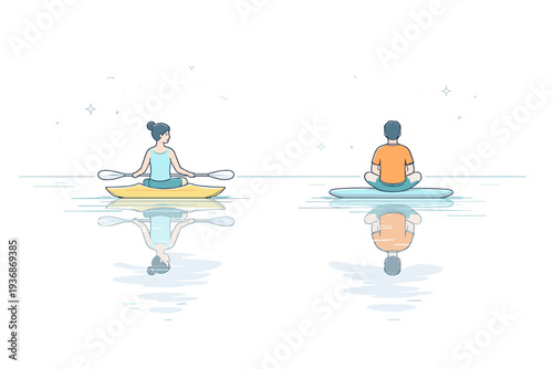 Water surface reflections. Minimal horizon line with reflections stretching downward, creating symmetry softened by natural movement. Quiet editorial mood with