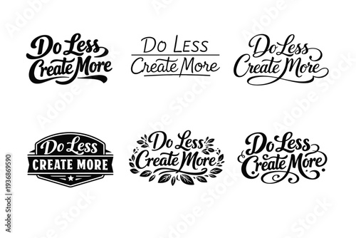 Do less create more. Set lettering. harmonious lettering variations of the same emblematic concept, each with different artistic interpretation (Bold