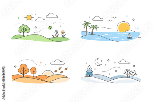 Seasonal nature backgrounds. Abstract minimalist backdrop inspired by natural cycles, using soft organic shapes and gentle transitions to suggest time passing.