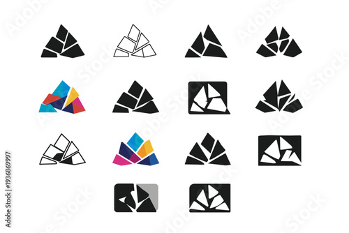 Contemporary art movements. Icon set. Set Logo of contemporary art movements: fragmented geometric shape. harmonious logo variations of the same emblematic