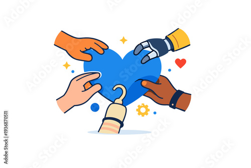 Inclusive design expressed through hands of different abilities shaping a single object together, conveying collaboration, respect, and shared experience. A