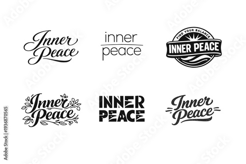 Inner Peace. Set lettering. harmonious lettering variations of the same emblematic concept, each with different artistic interpretation (Elegant script with