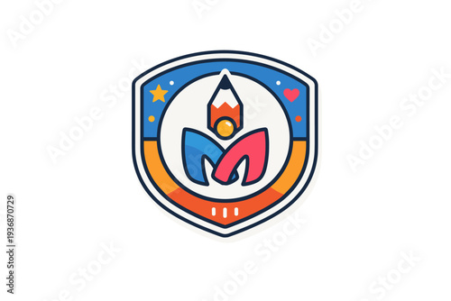 Patch modern emblem-style patch with abstract symbol at the center, reflecting identity, membership and creative expression. A clean editorial illustration