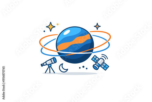 Astronomy and space exploration focused on planetary discovery and scientific wonder beyond Earth. A clean editorial badge showing a single planet highlighted