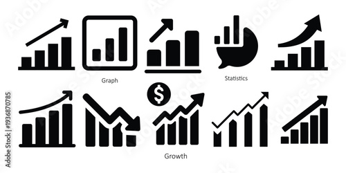 Growing graph, business chart icons. Growing graph Icon set. Diagram icon growing up symbols. Business chart with arrow. 