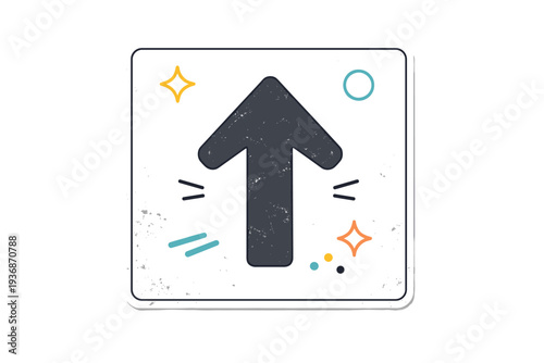 Public signage details. Close-up of a simple directional arrow on a floor tile, slightly worn by foot traffic. Editorial moment focused on utility, subtle