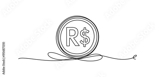 Brazilian Real Coin Icon, Minimalist Line Art, Currency Symbol, Economy Concept