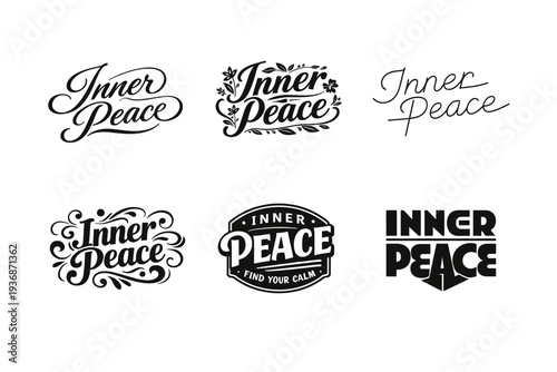 Inner Peace. Set lettering. harmonious lettering variations of the same emblematic concept, each with different artistic interpretation (Elegant script with