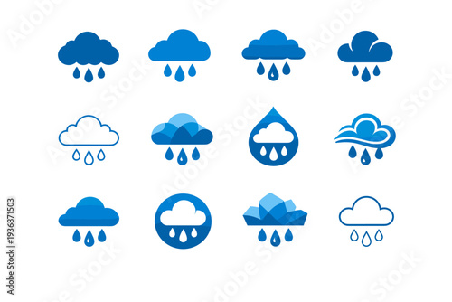 The water cycle and its importance. Icon set. Set Logo of The water cycle and its importance: condensation cloud. harmonious logo variations of the same