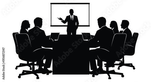 A silhouette of a business presentation taking place in a modern conference room setting high quality