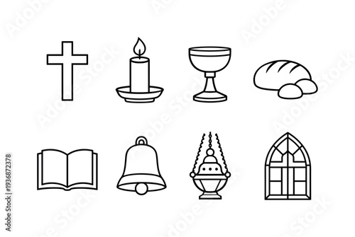 Religious symbols icons collection for Christian faith and worship