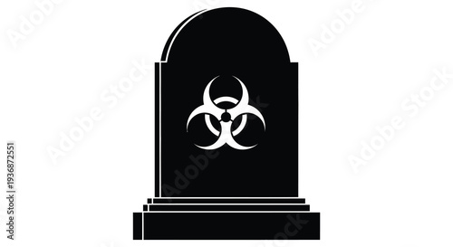 A stark black tombstone displays a prominent white biohazard symbol signifying danger high quality professional detailed