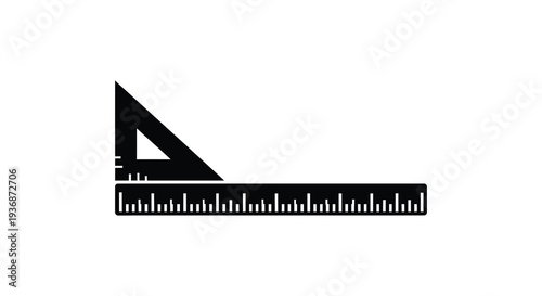 A black triangle and ruler illustration against a plain white background symbolizing precision high quality professional