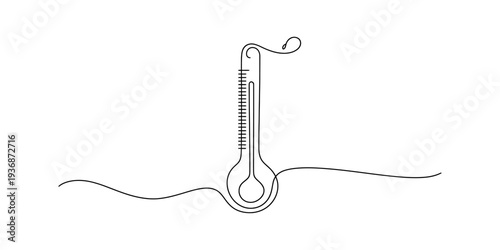 Minimalist thermometer drawing, single line art, representing temperature and measurement