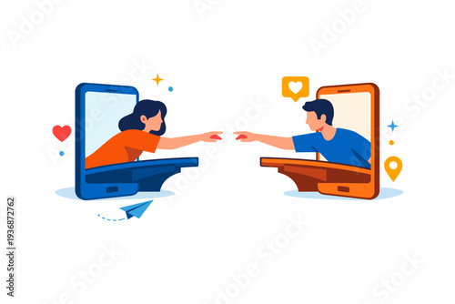 Parasocial relationships representing digital closeness paired with real world distance. A modern symbolic scene showing a screen bridge that stops just short