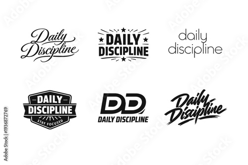 Daily Discipline. Set lettering. harmonious lettering variations of the same emblematic concept, each with different artistic interpretation (Elegant script