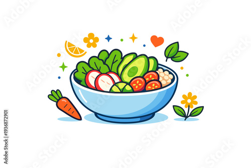 Spring cooking concept featuring a light meal bowl with greens and simple ingredients symbolizing healthy seasonal eating. The visual impression is clean,