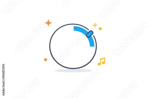 Minimal sound control elements illustrated as a circular volume dial with a single highlighted segment indicating current level. The visual communicates focus,
