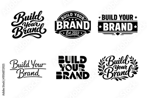 Build Your Brand. Set lettering. harmonious lettering variations of the same emblematic concept, each with different artistic interpretation (Bold