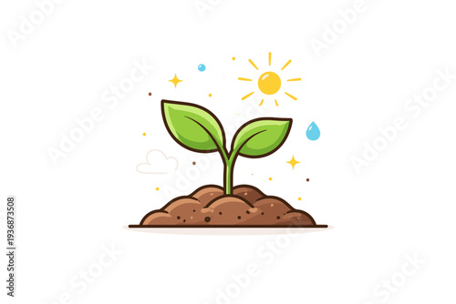 Spring new beginnings fresh sprout breaking through soil under soft sunlight, expressing hope, renewal and the quiet start of positive change. Minimalist flat