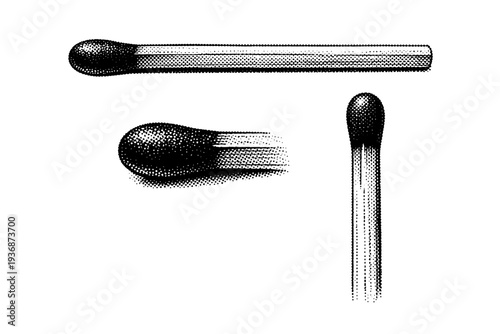 Matches ? wooden safety matches. A realistic set of wooden safety matches shown as the same object in three different views, focusing on stick length, head