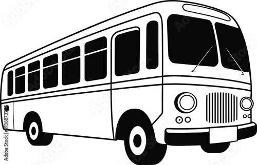 Vintage bus silhouette vector illustration, retro public transport vehicle side perspective, classic city passenger coach isolated on white background