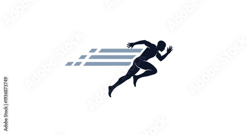 Silhouette of a runner in motion with dynamic blue streaks.