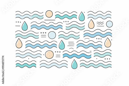 Abstract water pattern. Repeating water-inspired shapes forming a calm decorative composition, smooth rhythm and visual harmony. Clean and spacious abstract