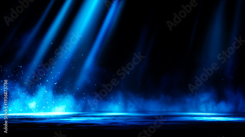 幻想的なブルーの光線と漂うスモーク