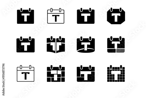 Thursday. Icon set. Set Logo of Thursday: weekday calendar grid. harmonious logo variations of the same emblematic concept, each with different artistic