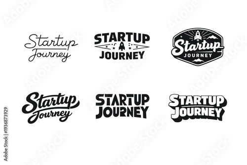 Startup Journey. Set lettering. harmonious lettering variations of the same emblematic concept, each with different artistic interpretation (Modern minimal