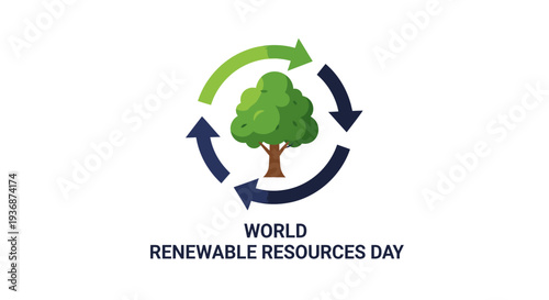 World Renewable Resources Day logo with tree and circular arrows.