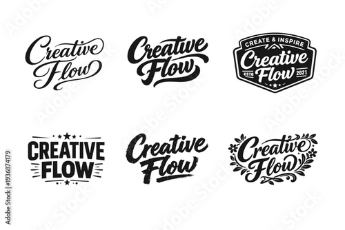 Creative Flow. Set lettering. harmonious lettering variations of the same emblematic concept, each with different artistic interpretation (Elegant script with