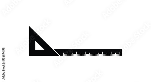 A black triangular ruler combined with a measuring scale on a white background high quality professional