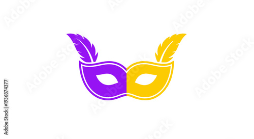 Vibrant Purple and Yellow Masquerade Masks with Feathers.