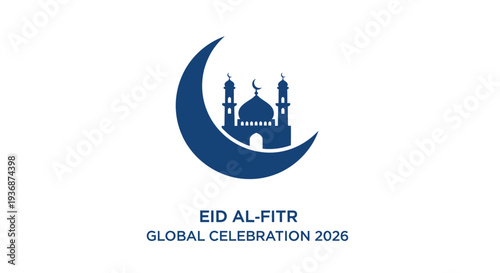 Eid al-Fitr Global Celebration 2026 logo with mosque and crescent moon.