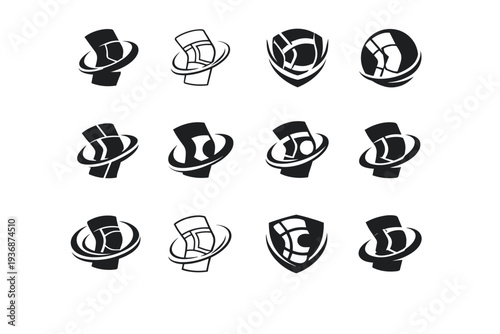 Sports recovery and injury prevention. Icon set. Set Logo of Sports recovery and injury prevention: knee support brace. harmonious logo variations of the same