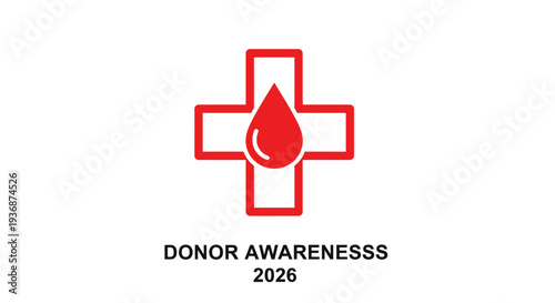 Red Cross Symbol with Blood Drop for Donor Awareness 2026 Campaign.