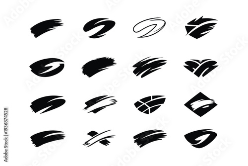Contemporary art movements. Icon set. Set Logo of contemporary art movements: expressive brushstroke. harmonious logo variations of the same emblematic