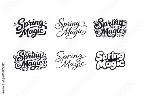 Spring Magic. Set lettering. harmonious lettering variations of the same emblematic concept, each with different artistic interpretation (Bold hand-lettering