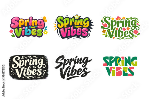 Spring Vibes. Set lettering. harmonious lettering variations of the same emblematic concept, each with different artistic interpretation (Rounded bubble